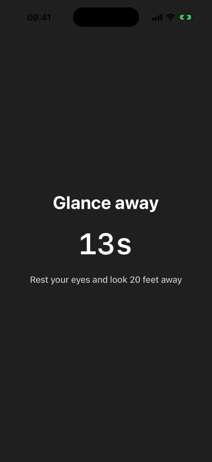GlanceAway break countdown screen reminding the user to glance away.